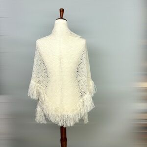 Vintage Desco Cream Scarf Shawl Triangular with Fringes Japan  Acrylic Boho